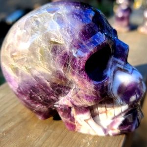 HUGE Natural Amethyst handcarved crystal skull 💀 fire & crystal inclusions